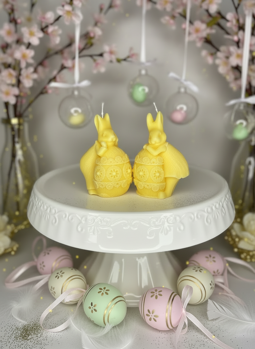 Duo di Primavera" – Coniglietti Gemelli su Uovo Intagliato