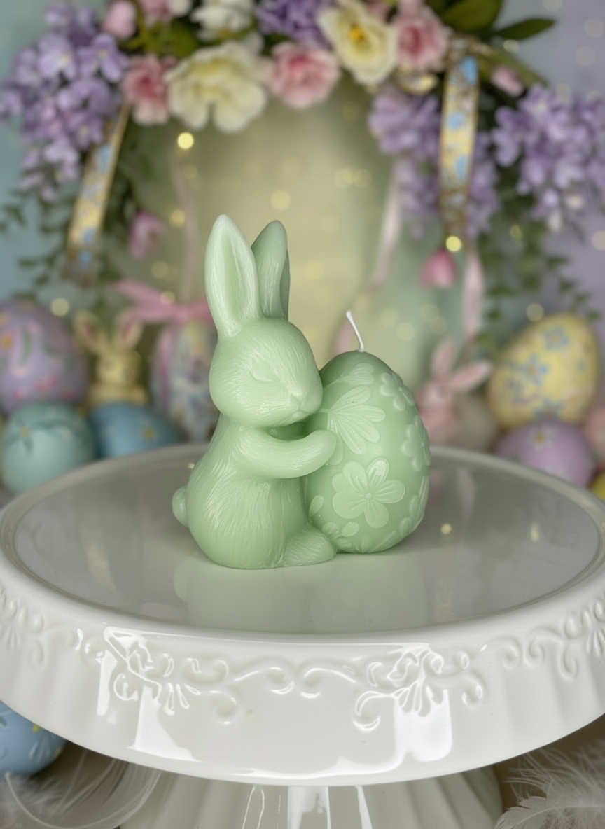 "Abbraccio di Pasqua" – Coniglietto e Uovo Floreale