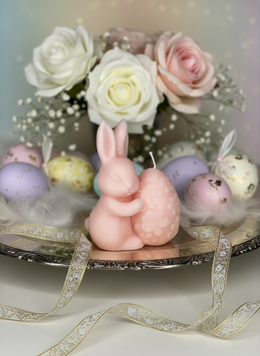 "Abbraccio di Pasqua" – Coniglietto e Uovo Floreale