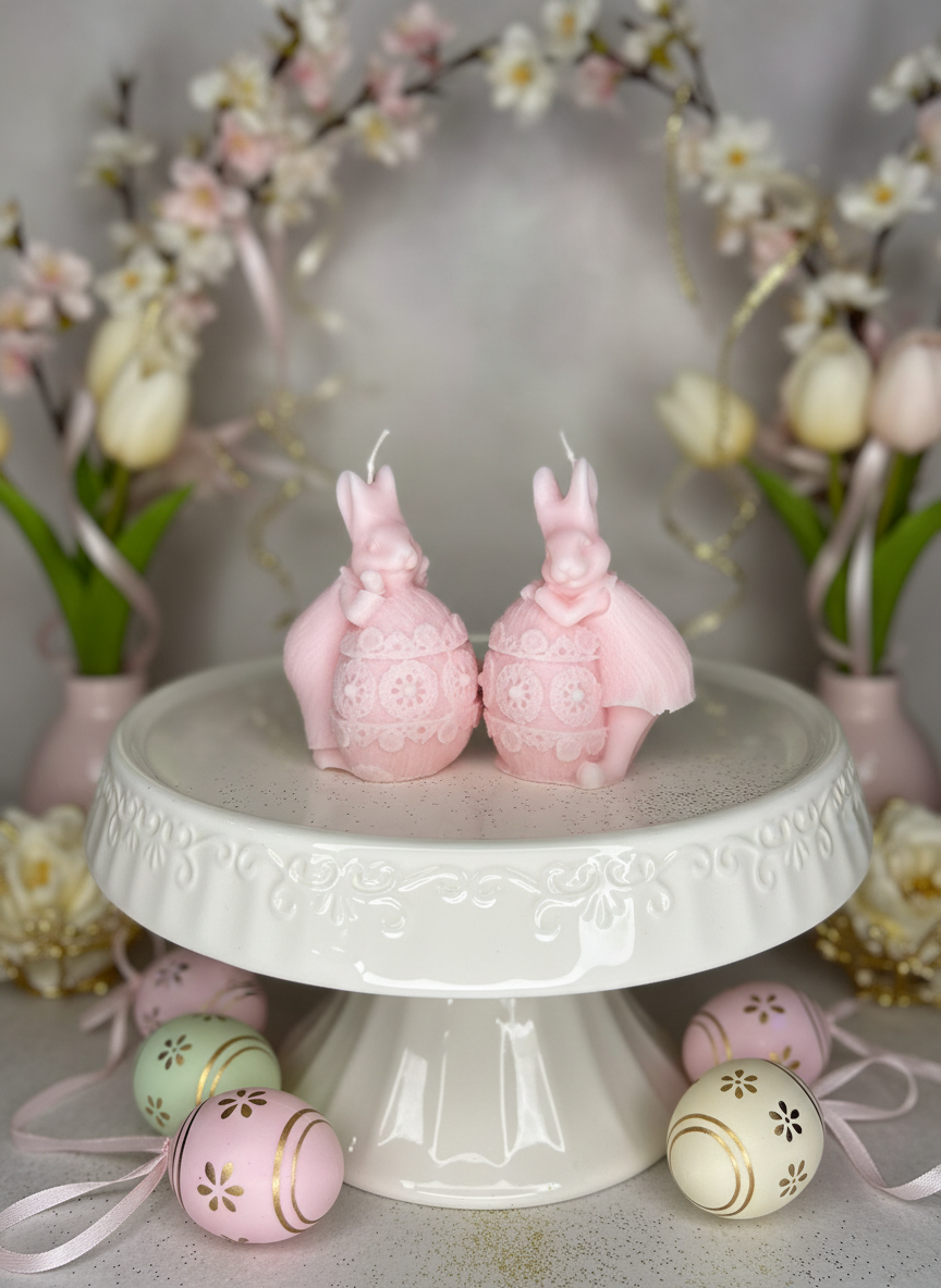 Duo di Primavera" – Coniglietti Gemelli su Uovo Intagliato