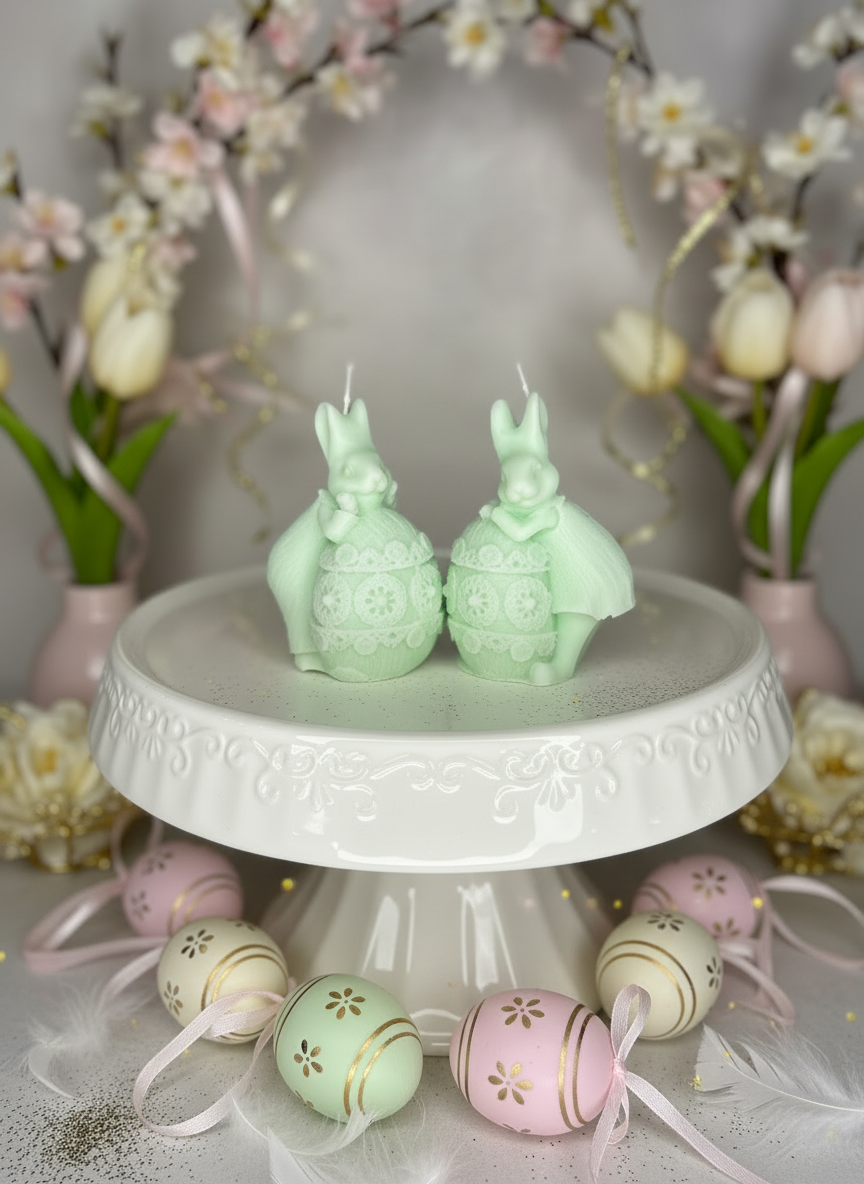 Duo di Primavera" – Coniglietti Gemelli su Uovo Intagliato