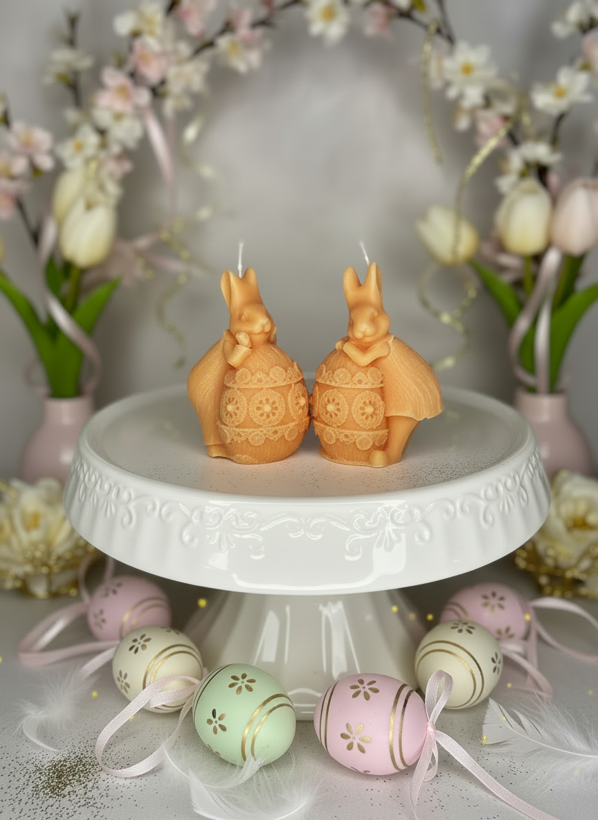 Duo di Primavera" – Coniglietti Gemelli su Uovo Intagliato