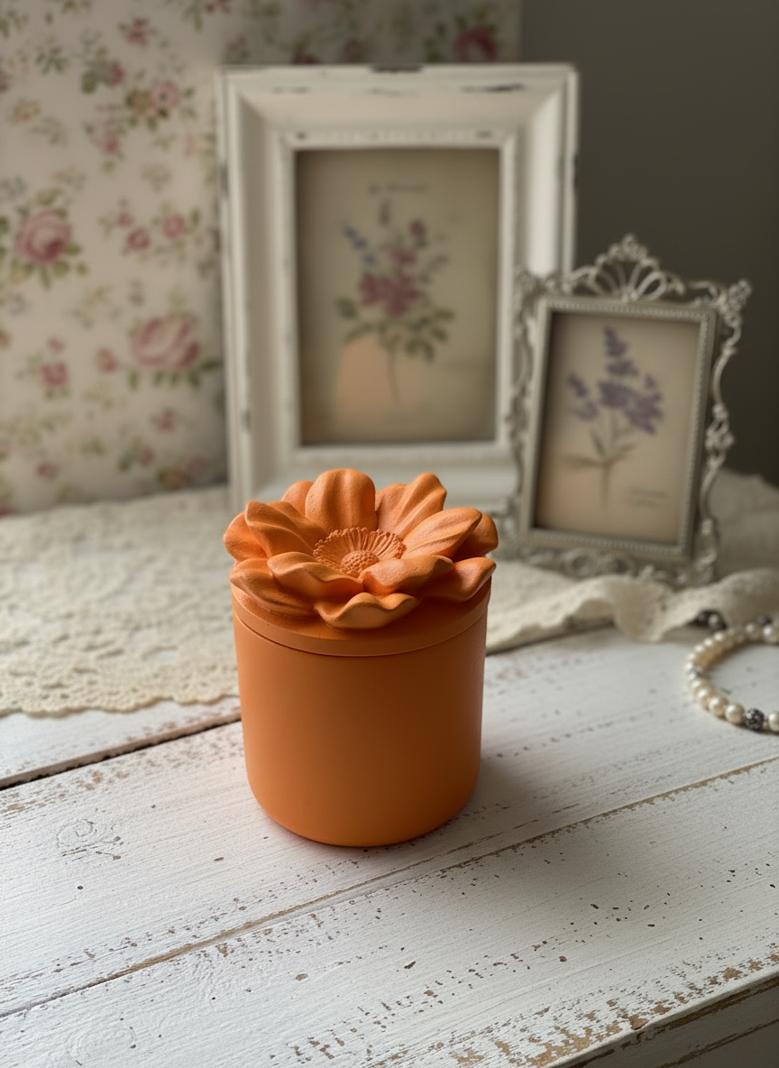 Fiore" in Gesso Monocromatico con Coperchio Floreale