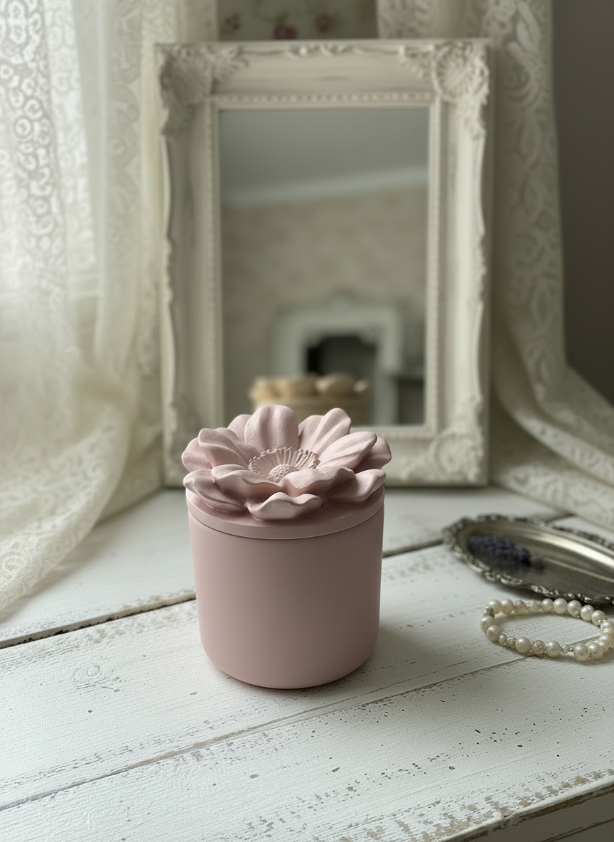 Fiore" in Gesso Monocromatico con Coperchio Floreale