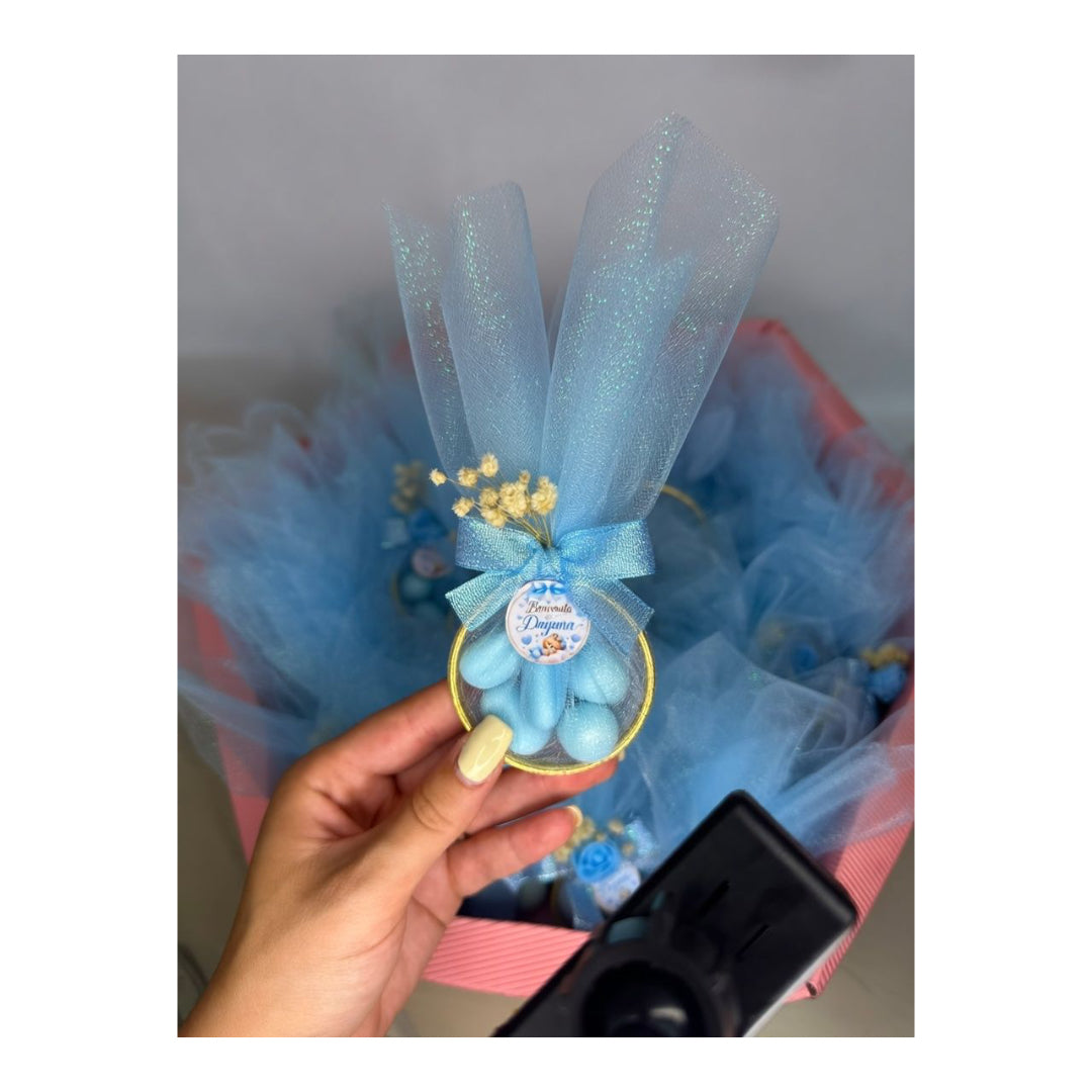Bomboniera Nascita Elegance – Cerchio Oro con Confetti Personalizzati